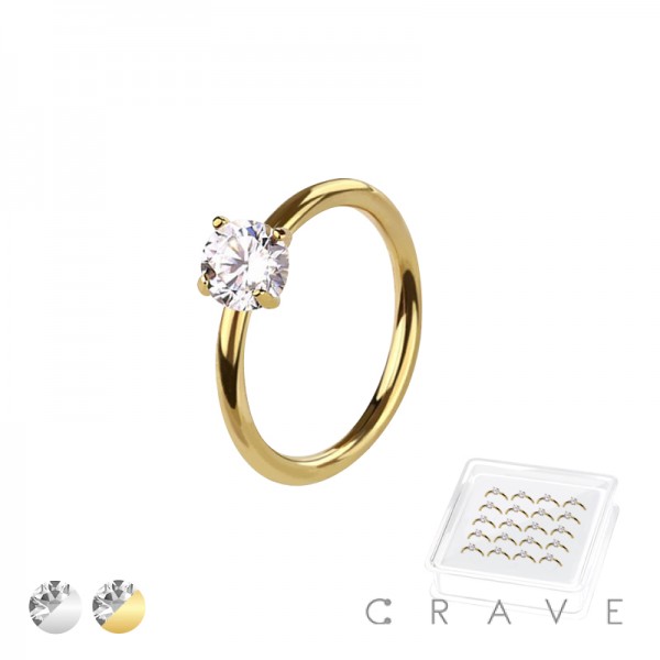 CZ PRONG SET 316L SURGICAL STEEL O-RING NOSE HOOP BOX